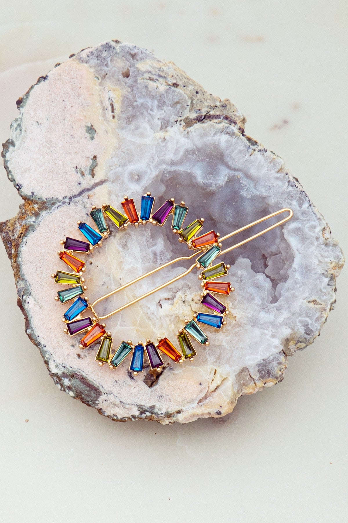Color Stones Circle Hair Clip