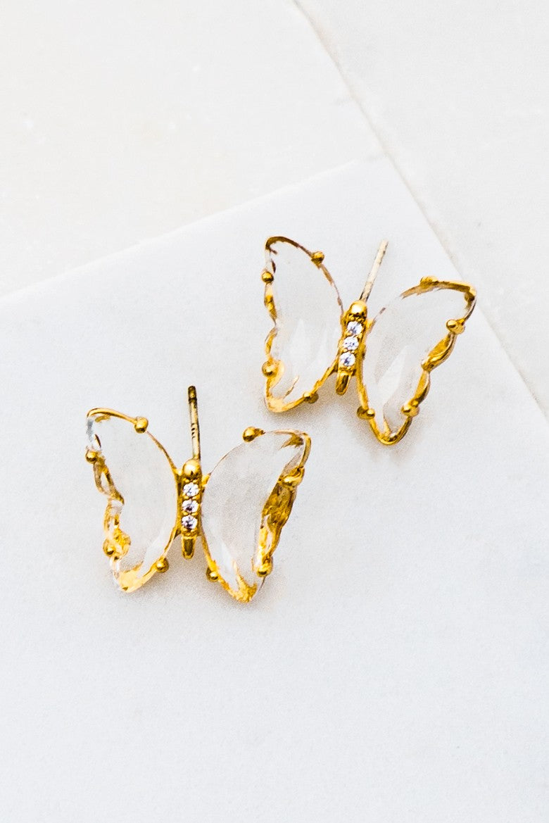 Gem Stone Butterfly Earrings - Clear