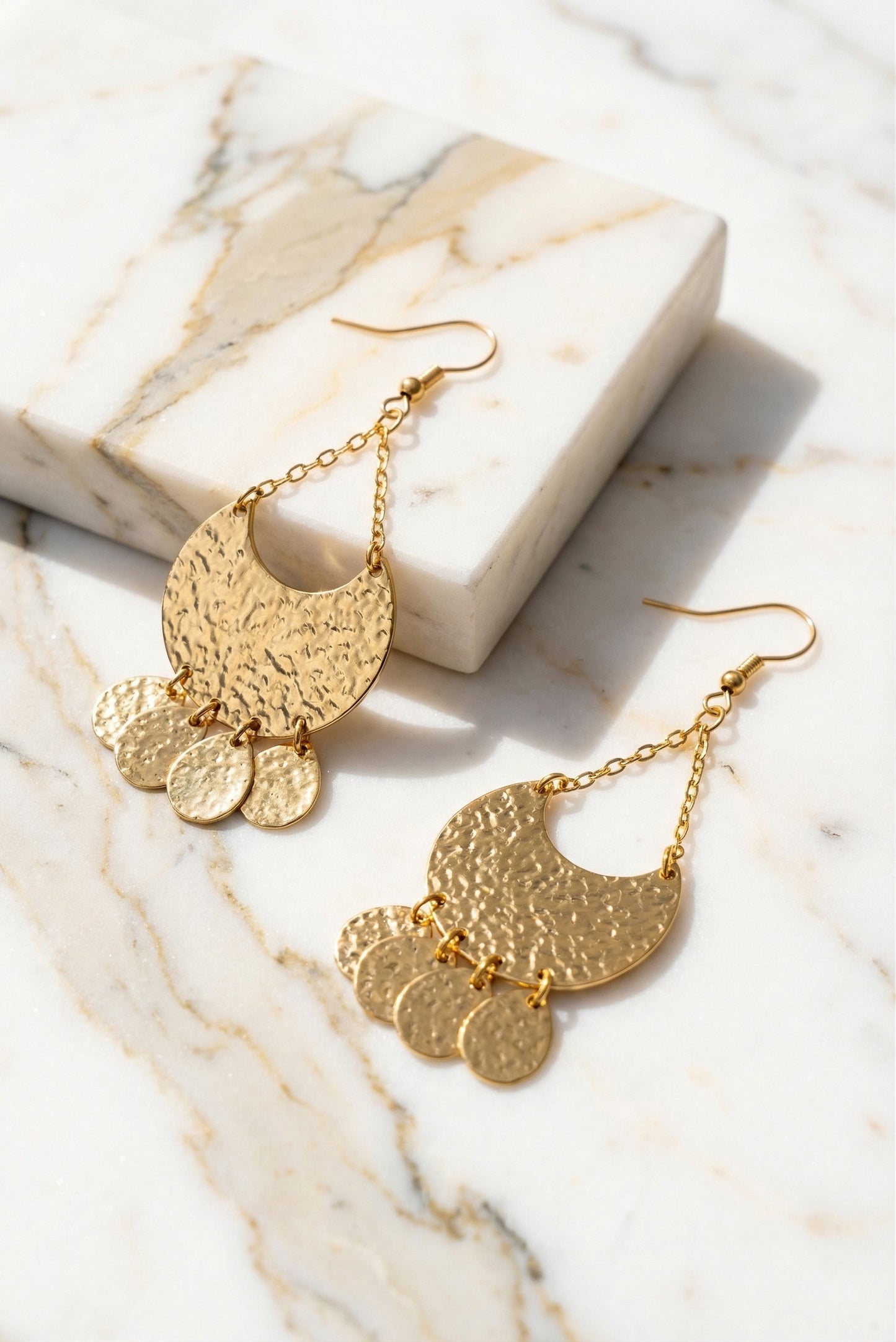 Hammered Crescent Teardrop Earrings