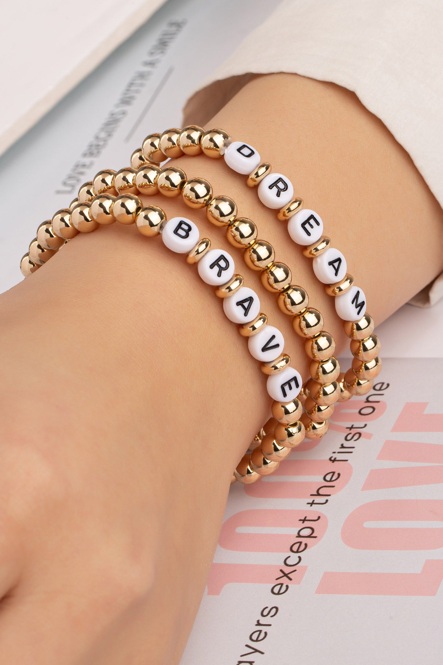 Dream & Brave Metal Ball Bracelet Set - Gold