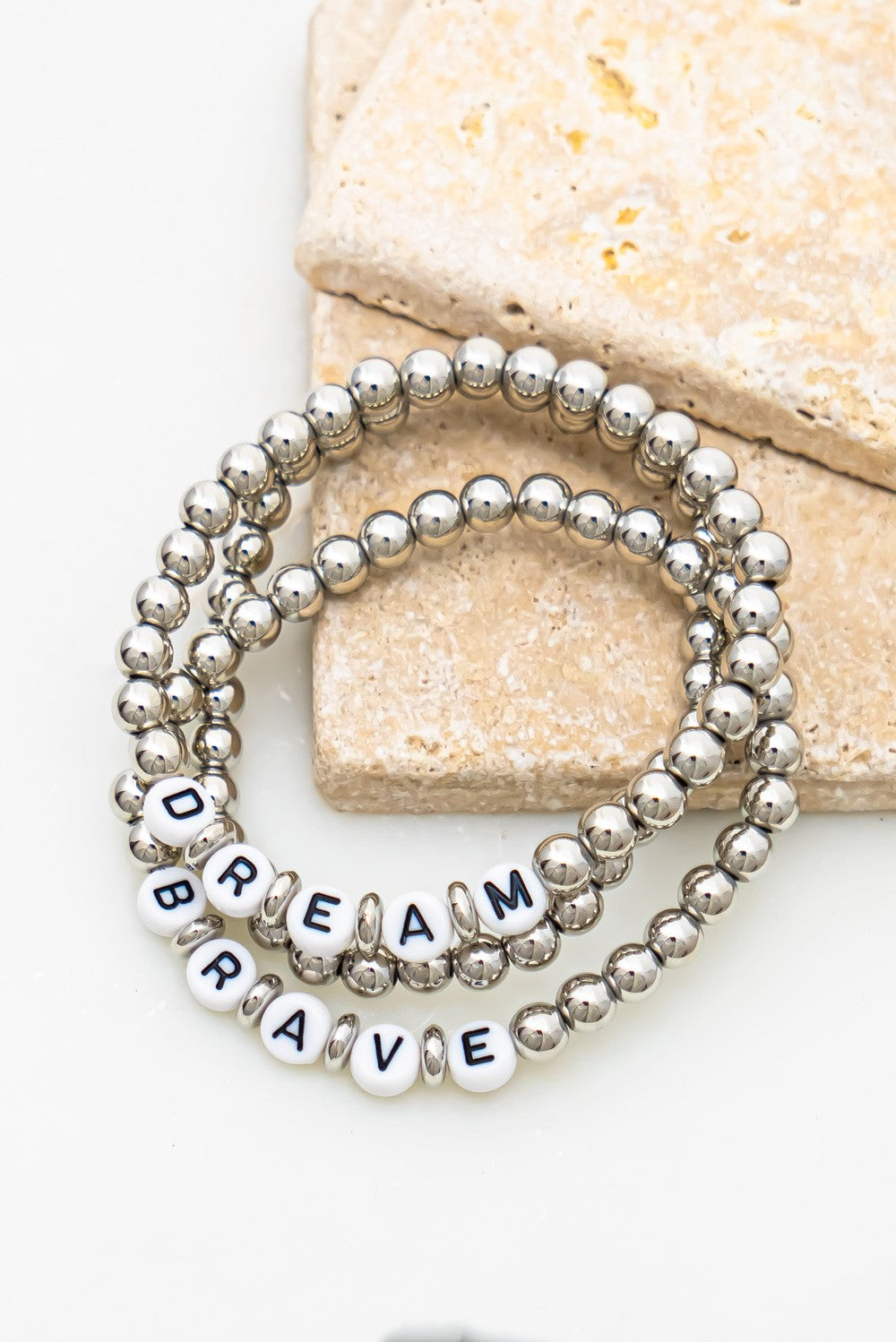 Dream & Brave Metal Ball Bracelet Set - Silver