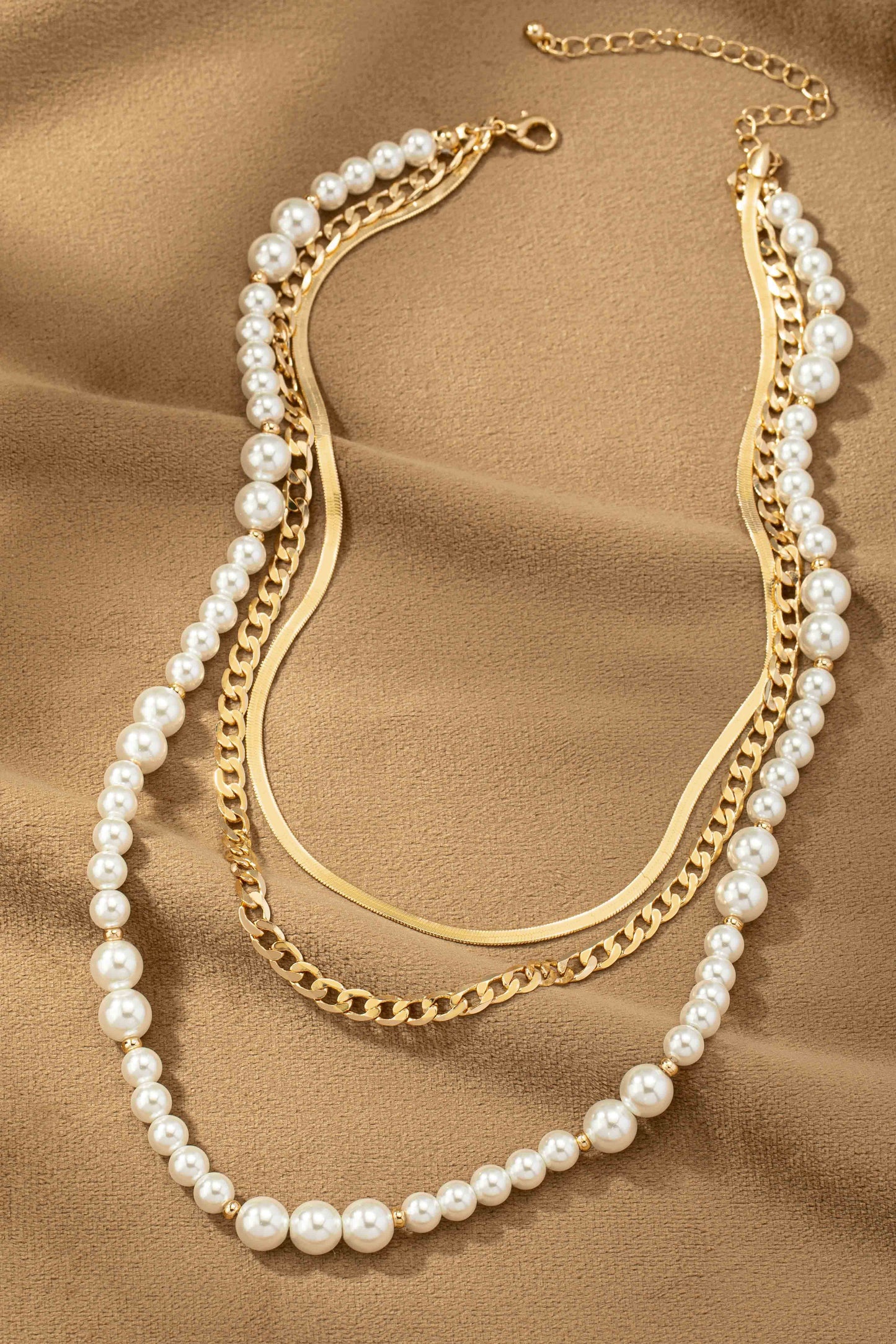 Herringbone & Pearl Chain Necklace