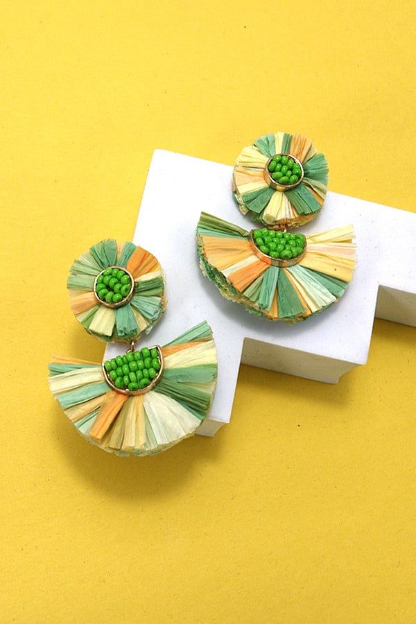 Fan Shape Beaded Earrings - Green