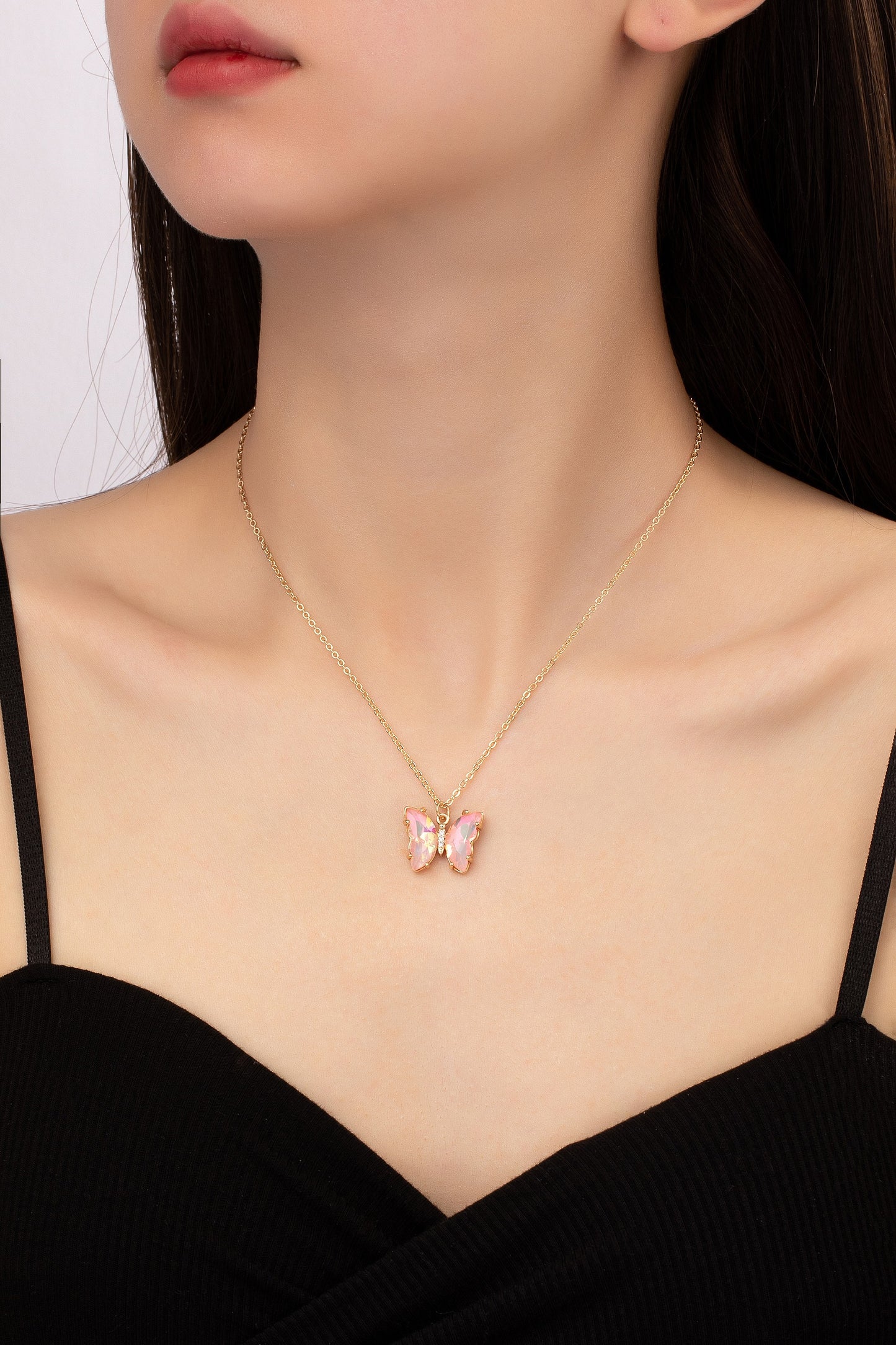Gem Stone Butterfly Necklace - Coral