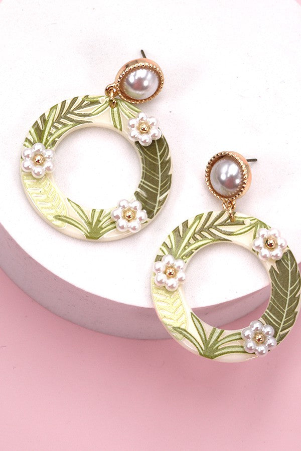 Acrylic Pearl Leaf Print Earrings
