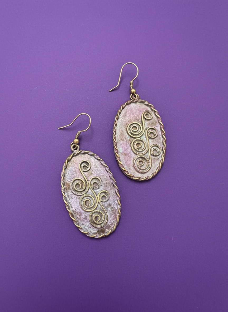 Copper Patina Earrings - Lilac Ovals