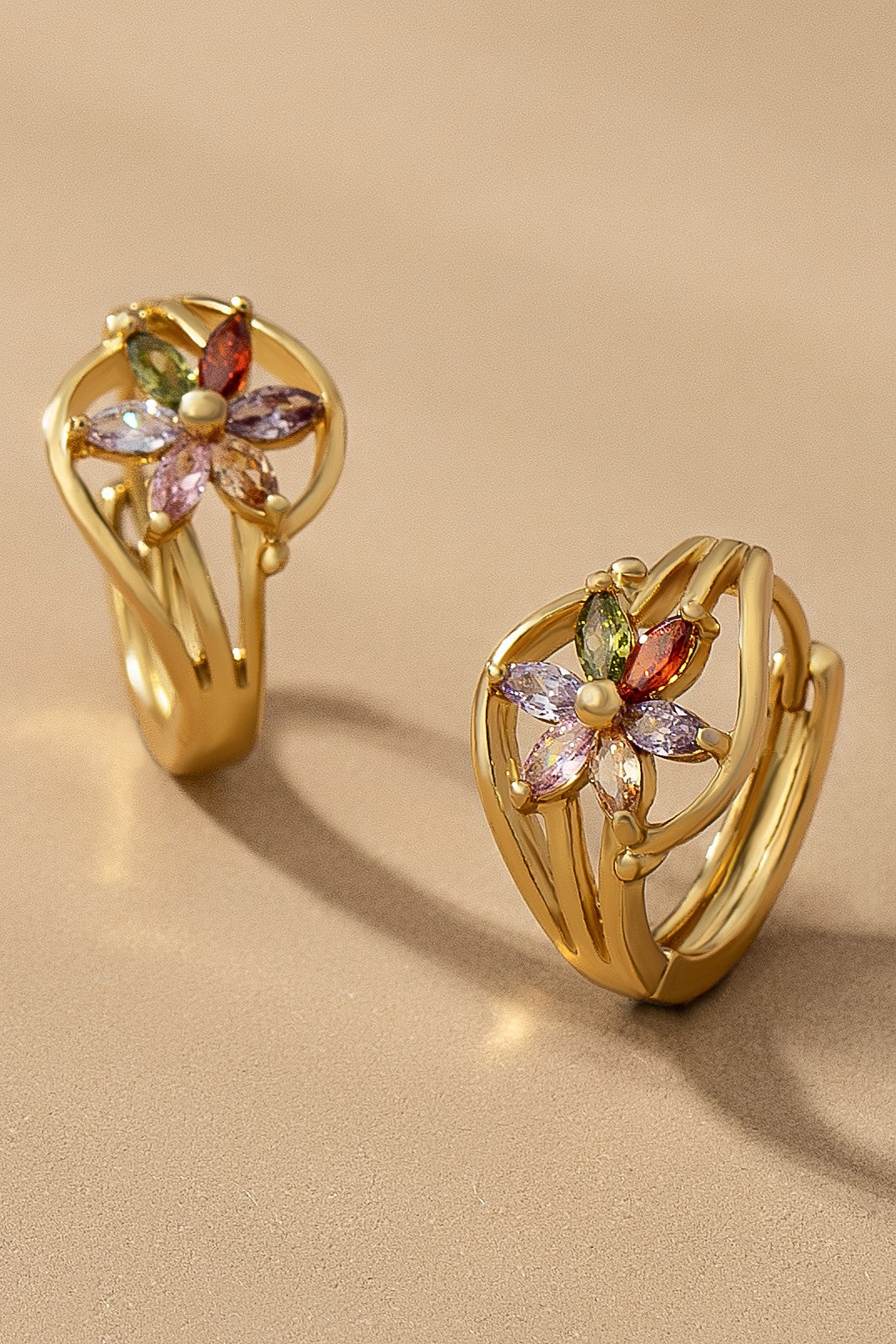 Stone Flower Huggie Earrings