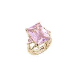 Wide Stone Stretch Single Ring - Gold/Pink