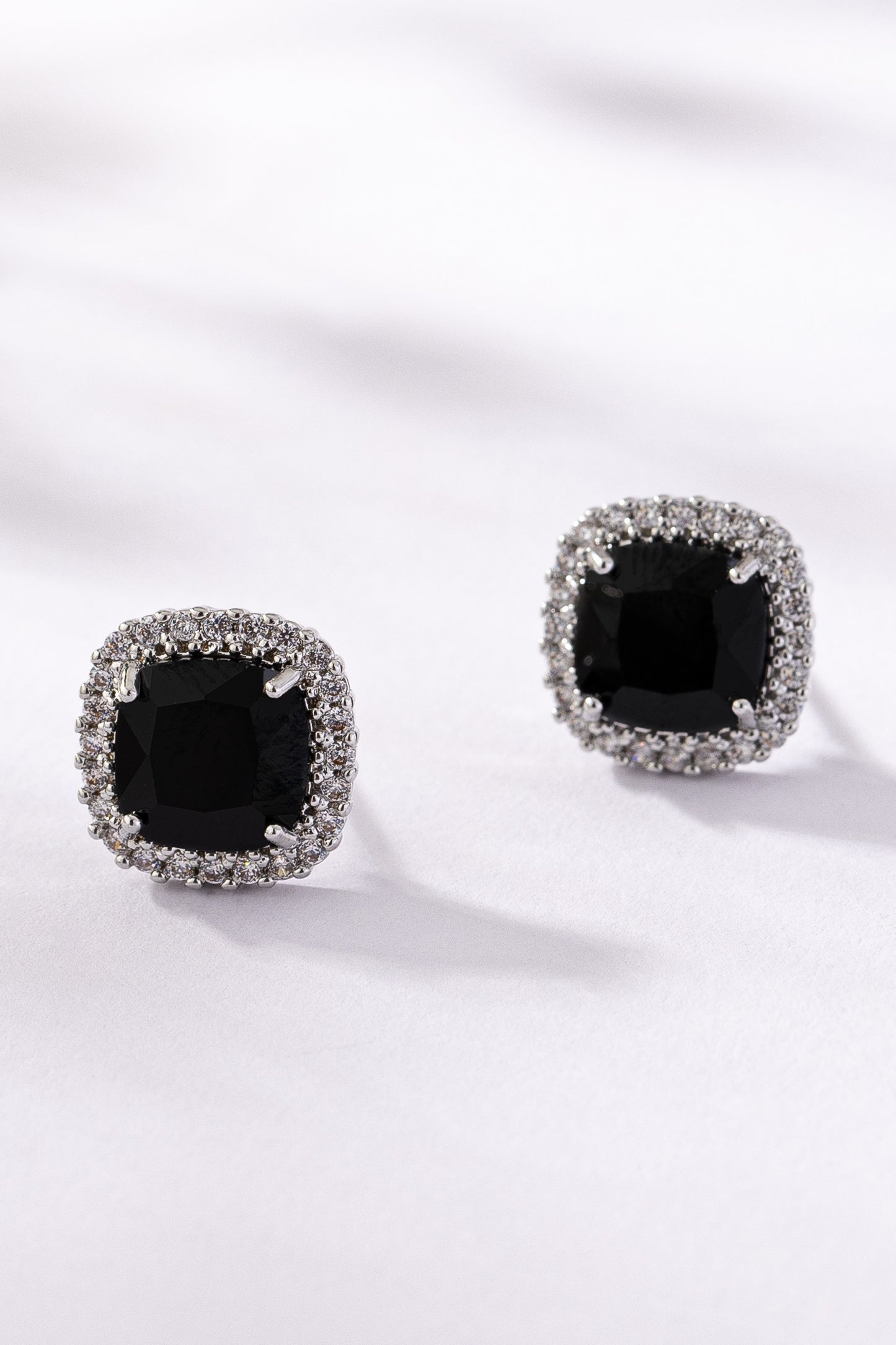 Rhinestone Stud Earrings - Black/Silver