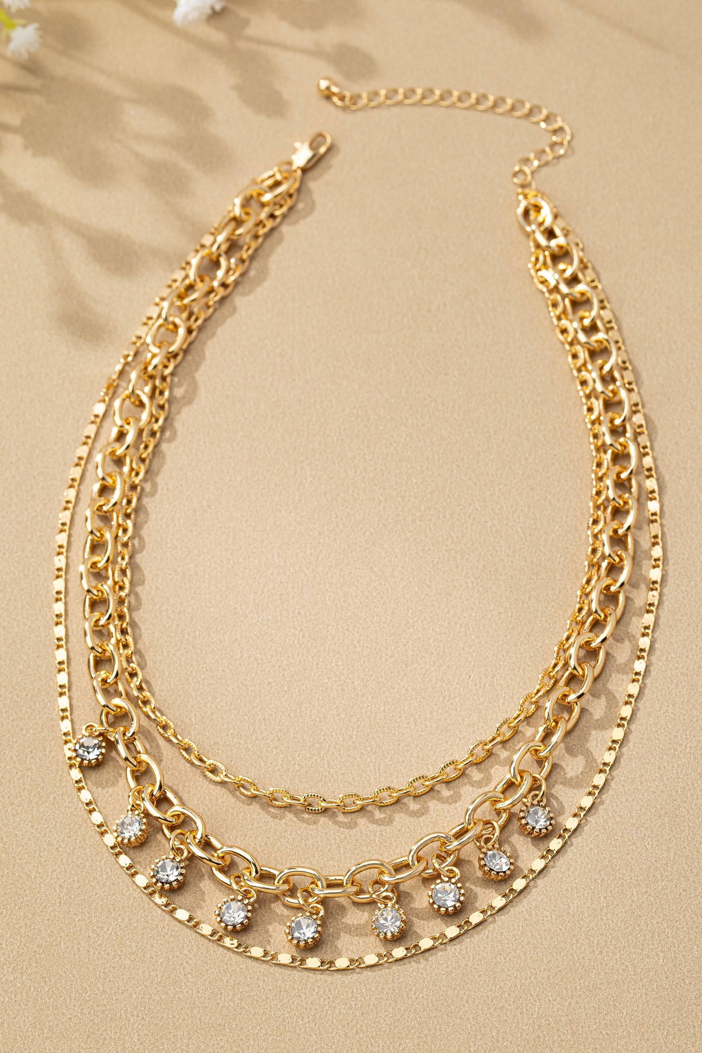 Glass Rhinestone Necklace- Gold