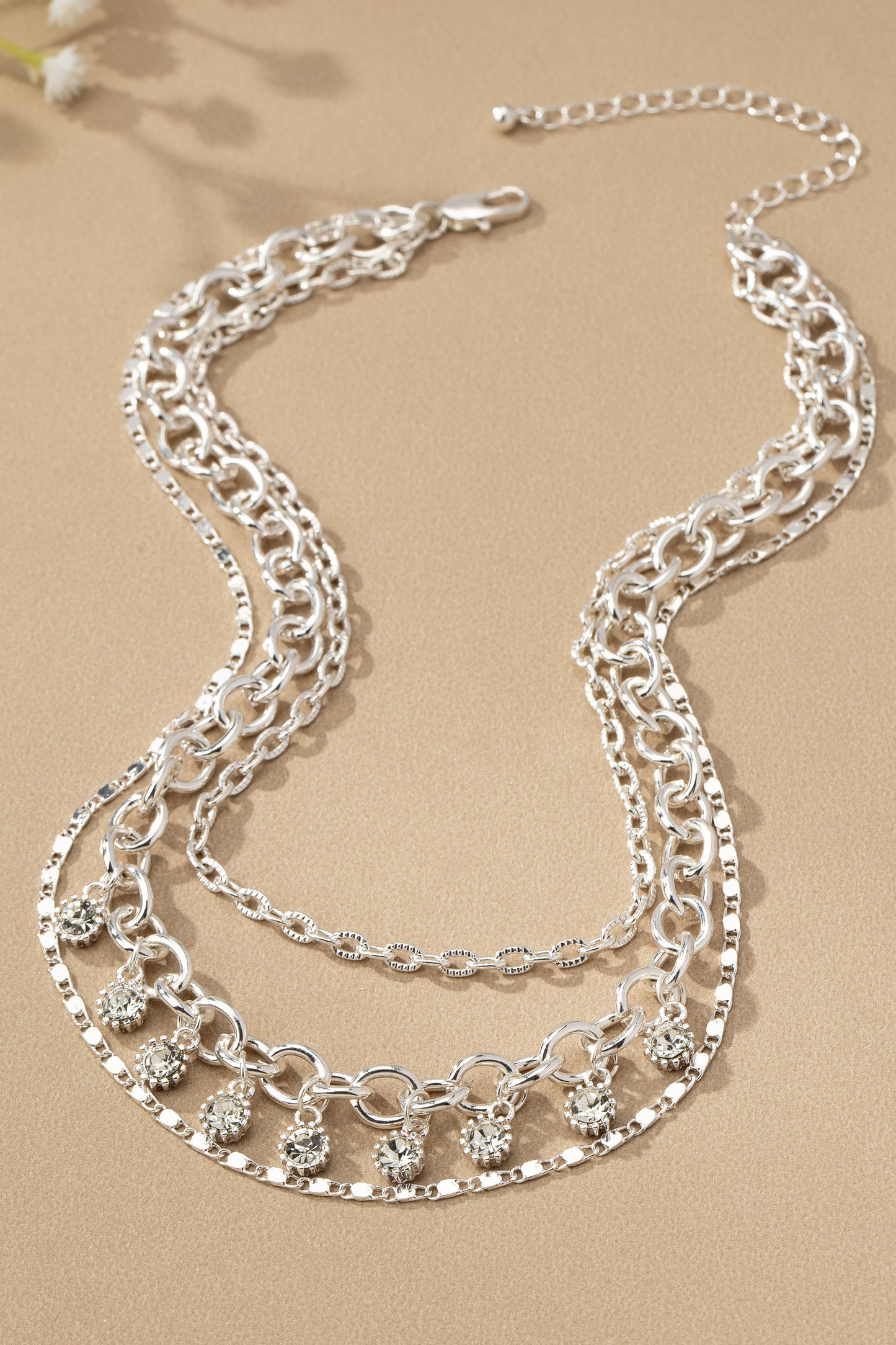 Glass Rhinestone Necklace - Silver