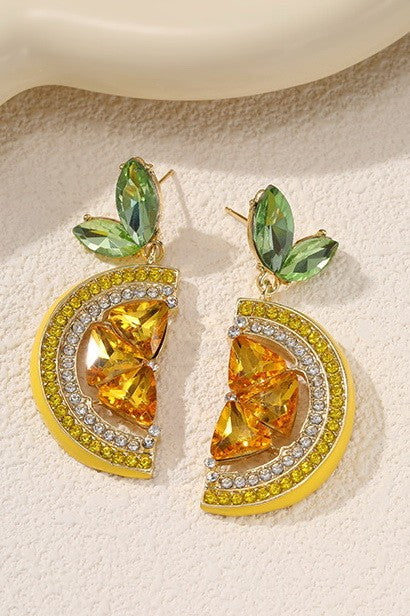 Rhinestone Fruit Lemon Earrings