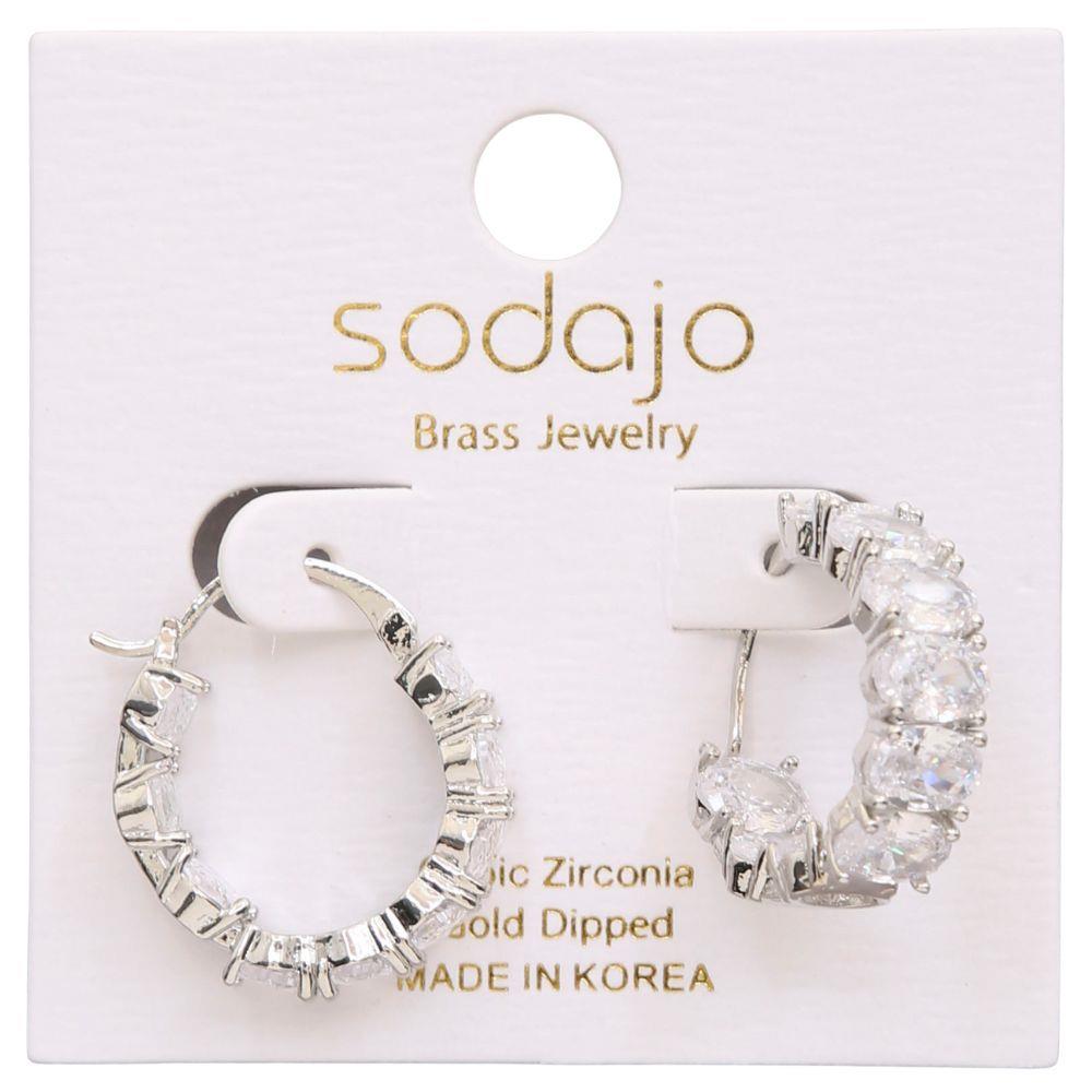 Rhinestone Hoop Earring - Silver