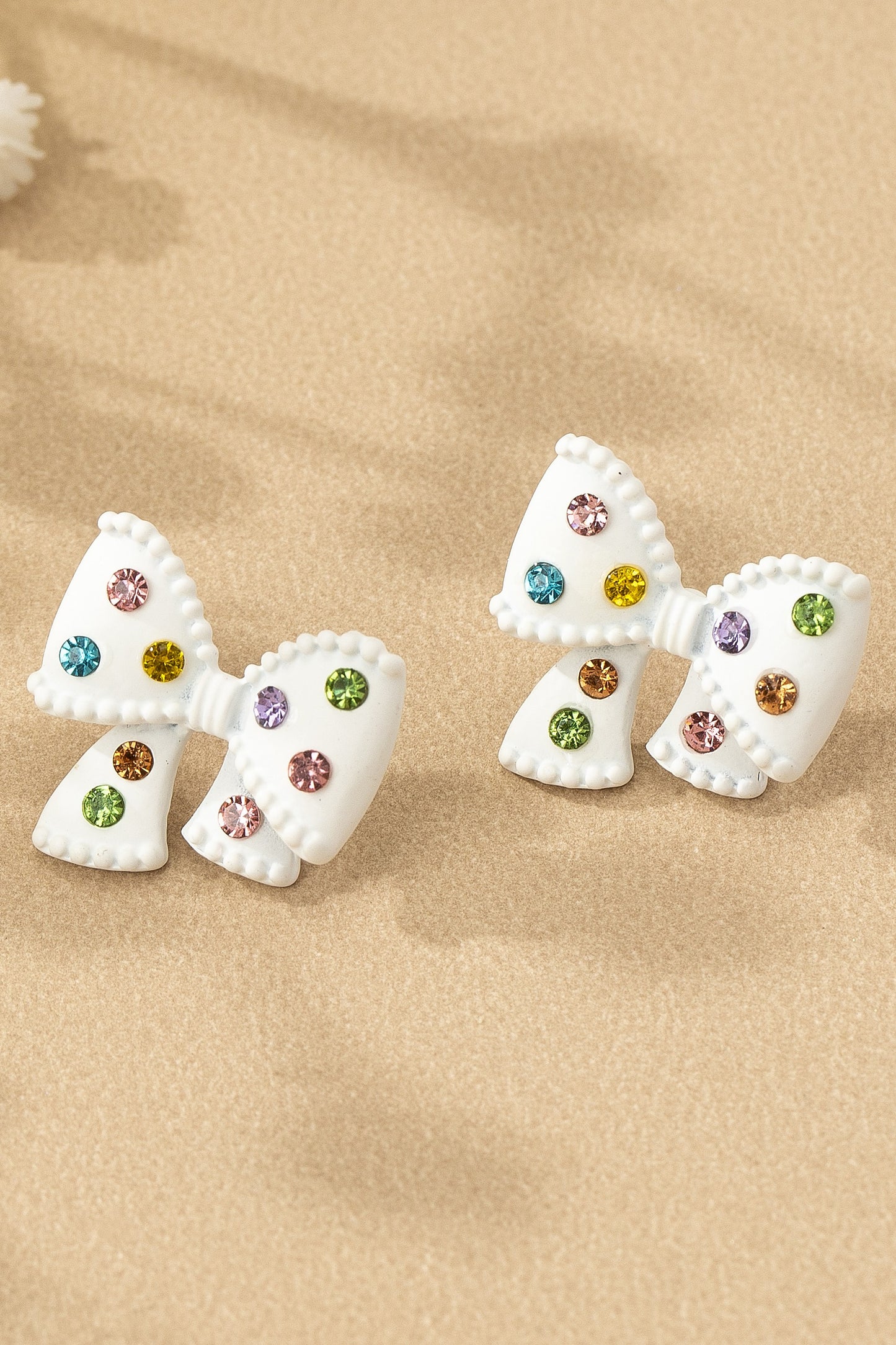 Enamel Bow Earrings - White