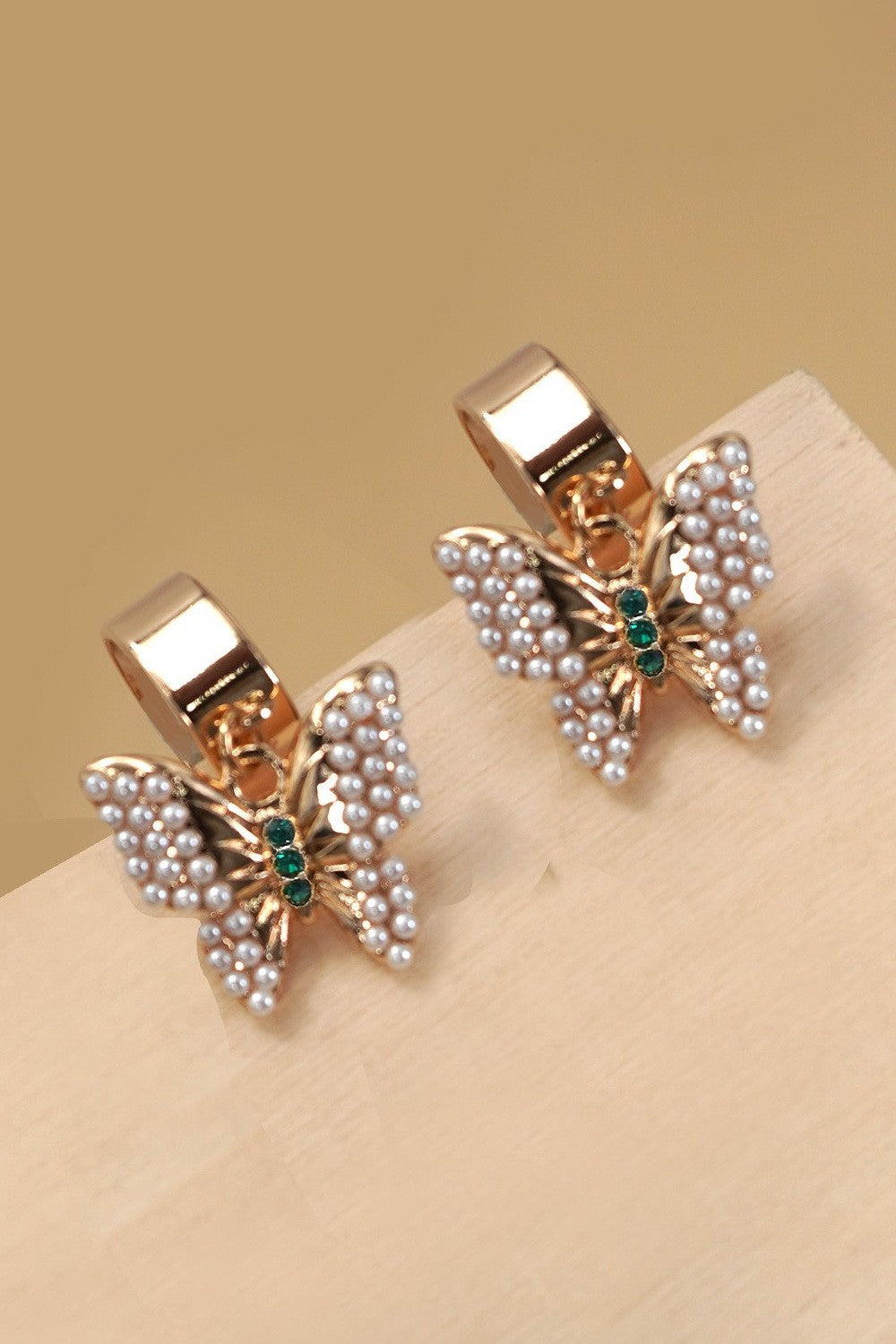 Pearl Butterfly Huggie Earrings