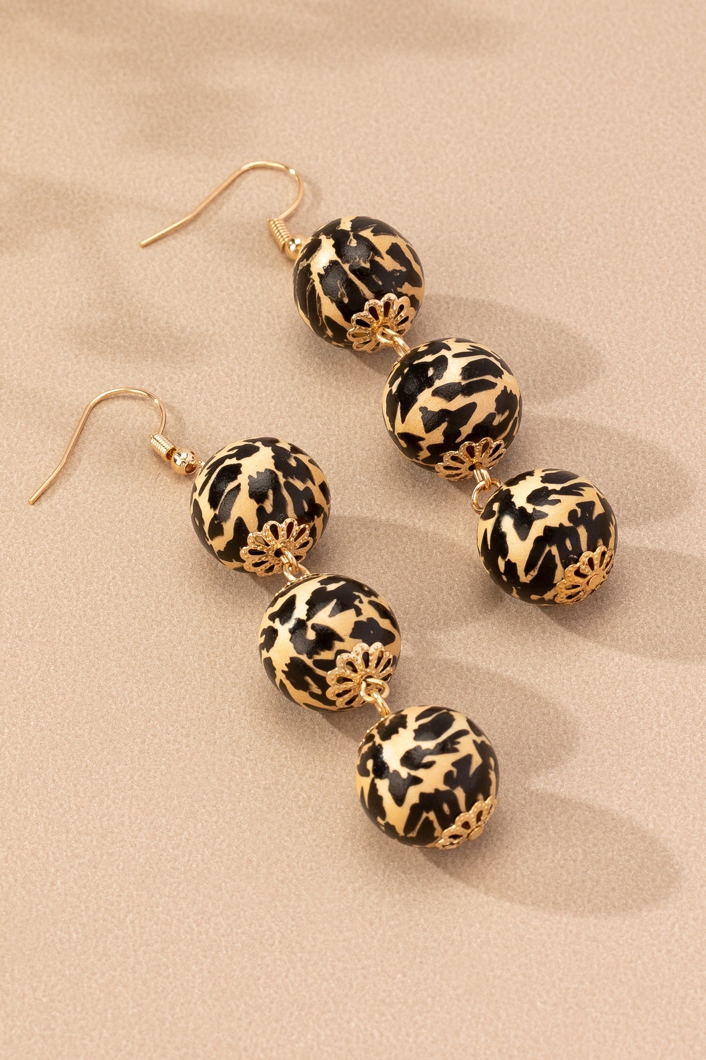 Leopard Wood Ball Earrings