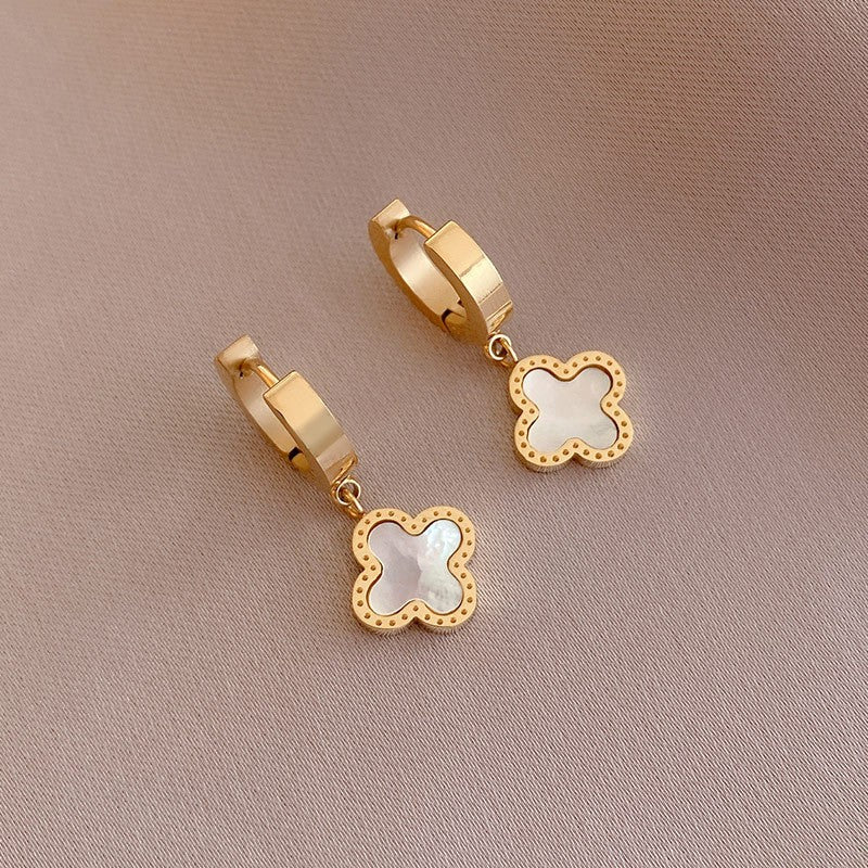 Clover Huggie Earrings - White