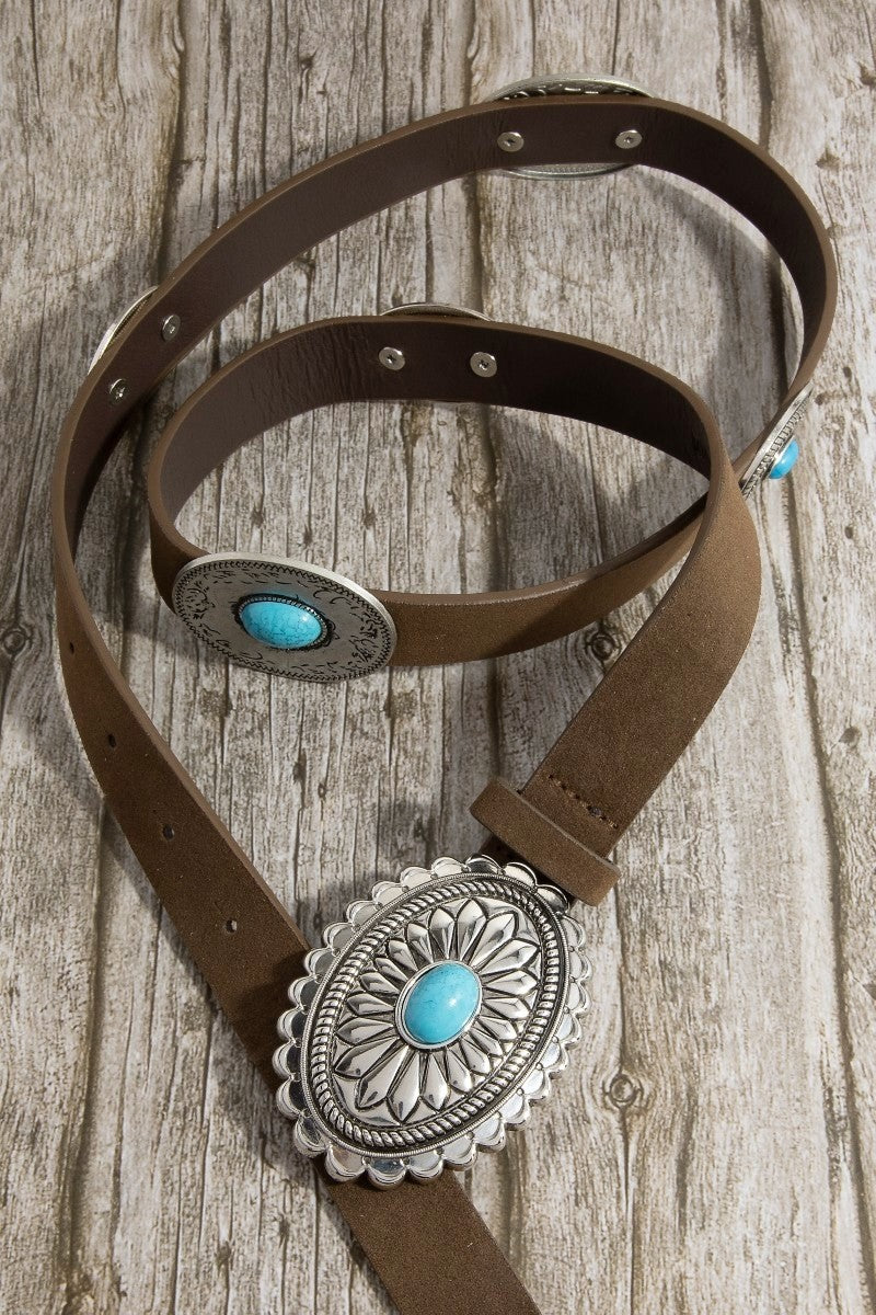 Oval Concho Western Belt - Brown