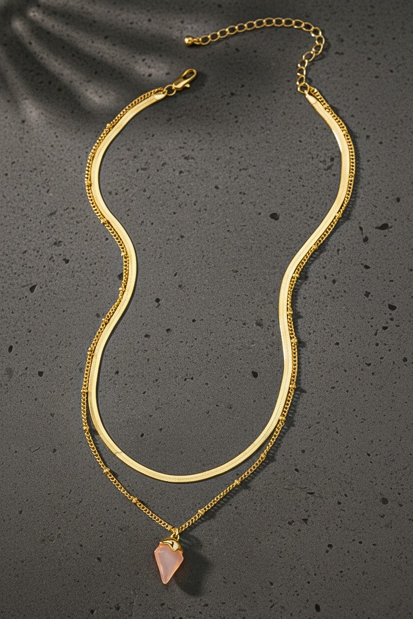 Herringbone Chain & Agate Pendant Necklace