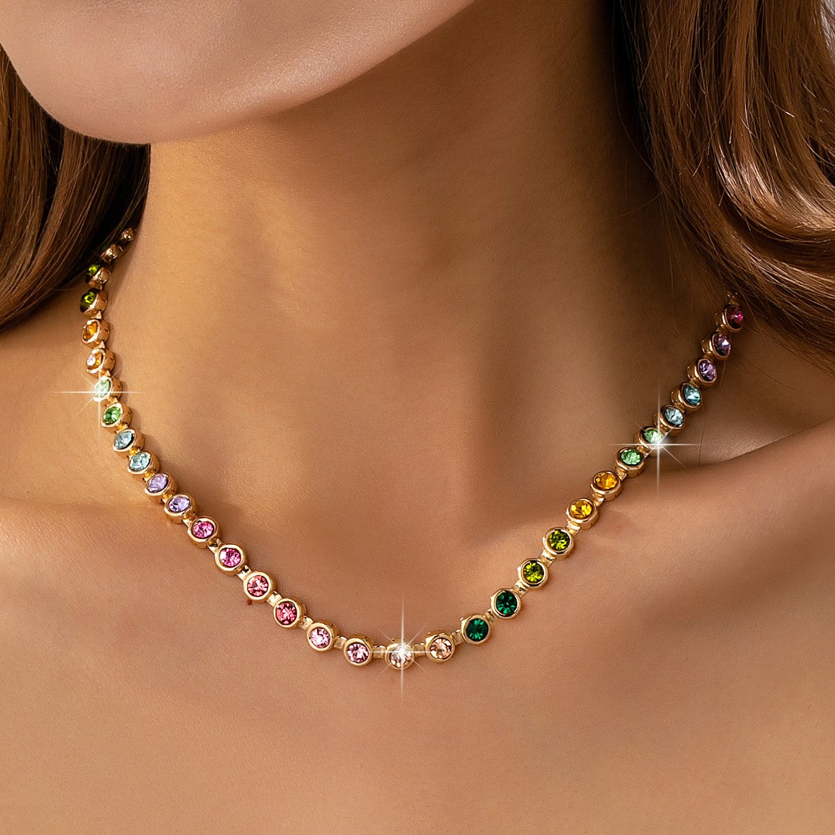 Rainbow Bezel Gemstone Necklace