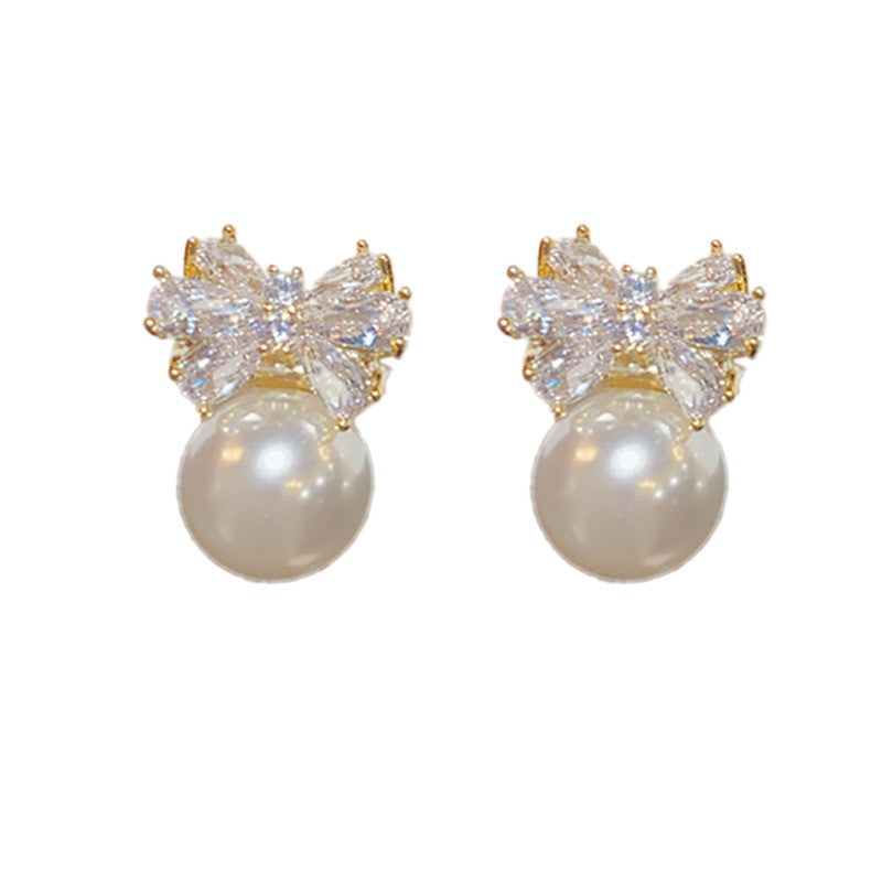 Pearl & Crystal Bow Drop Earrings