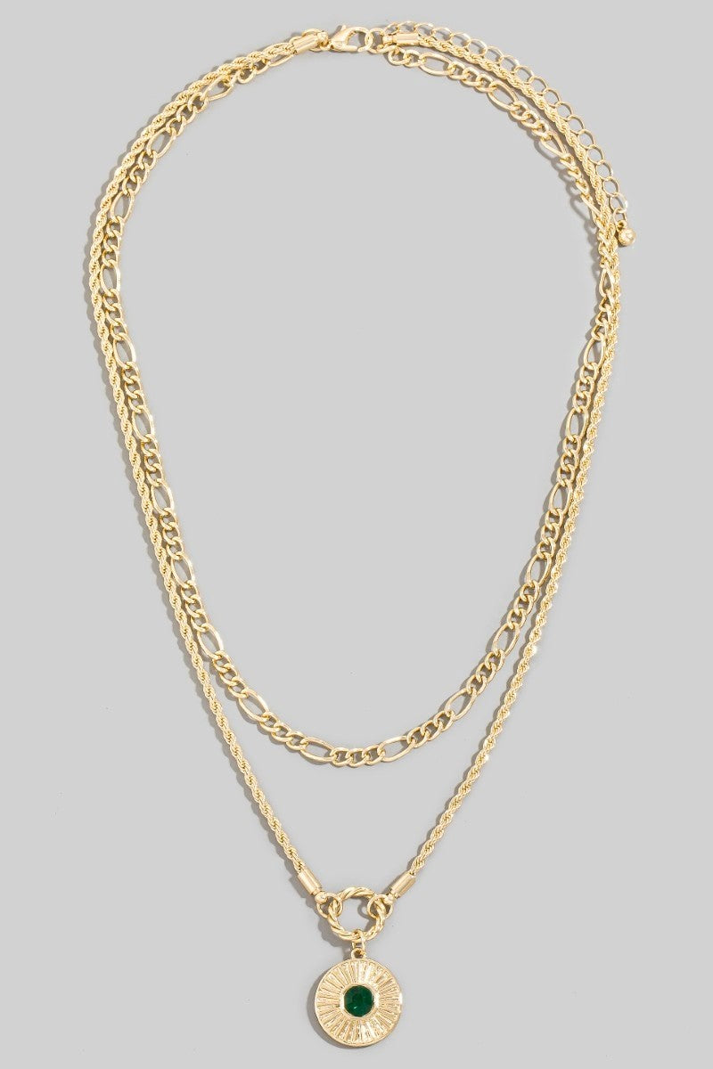 Layered Chain Disc Pendant Necklace