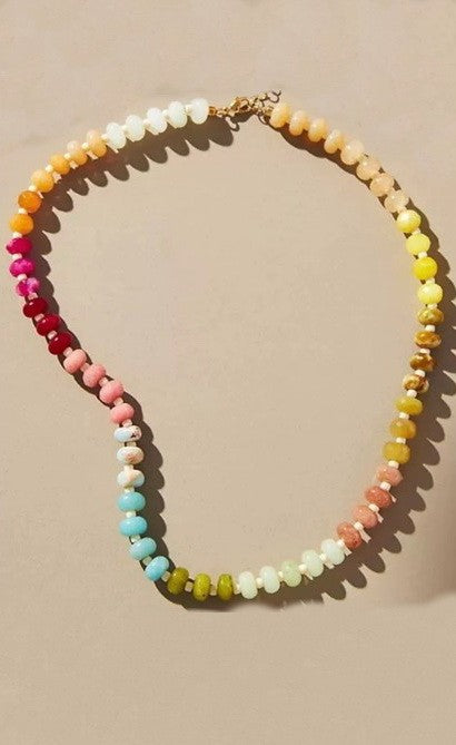 Stone Glass Mixed Necklace - Natural