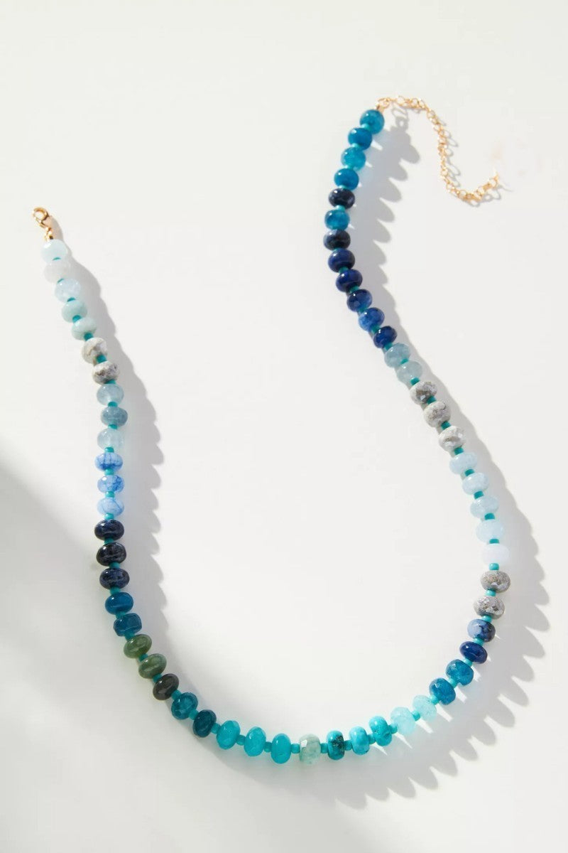 Stone Glass Mixed Necklace - Aqua