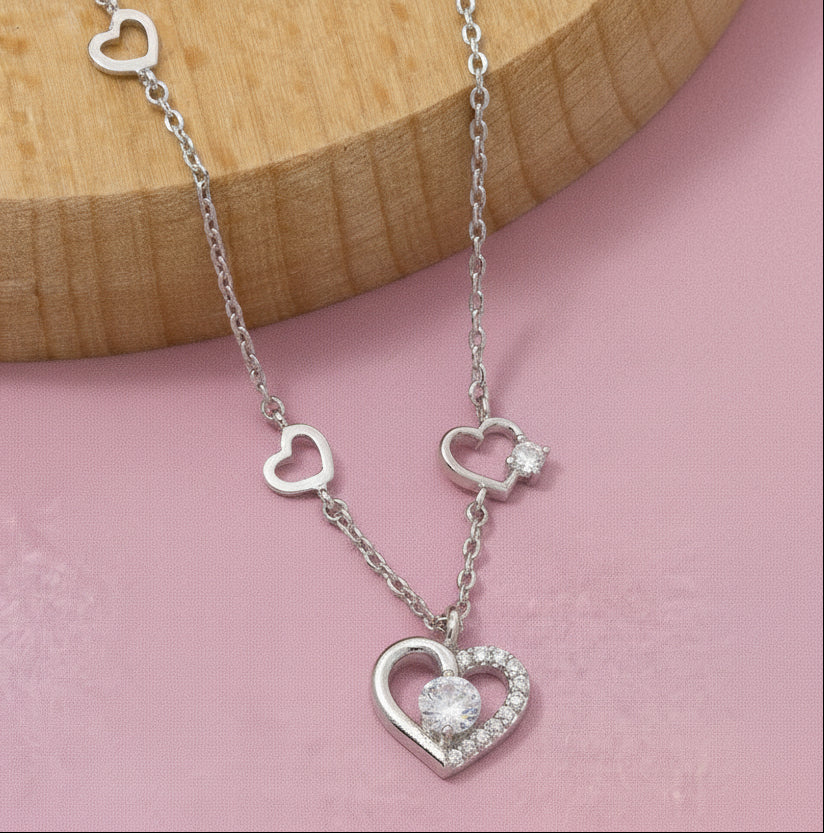 Heart Cutout Station Necklace - Silver