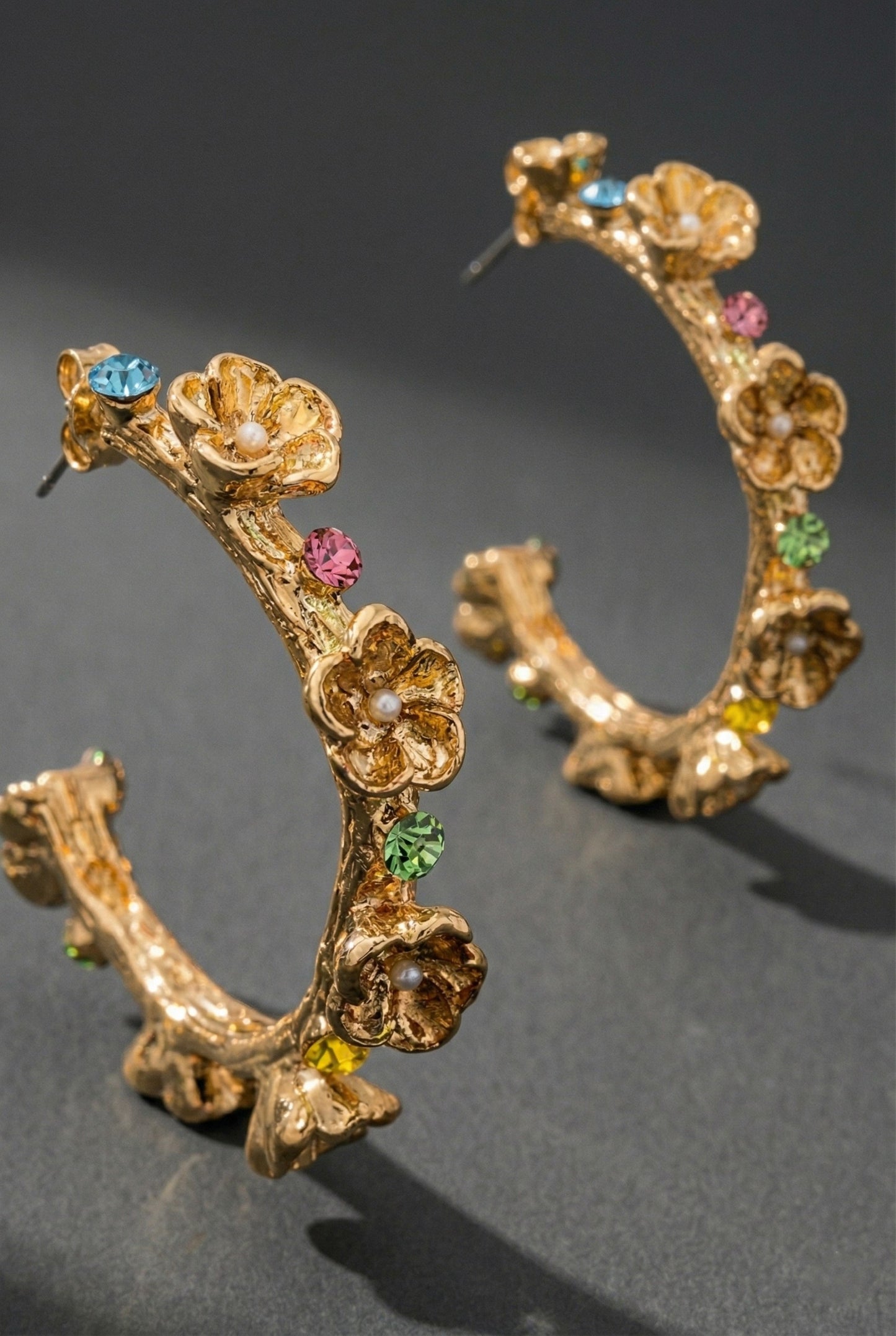 Gem Stones Floral Hoop Earrings