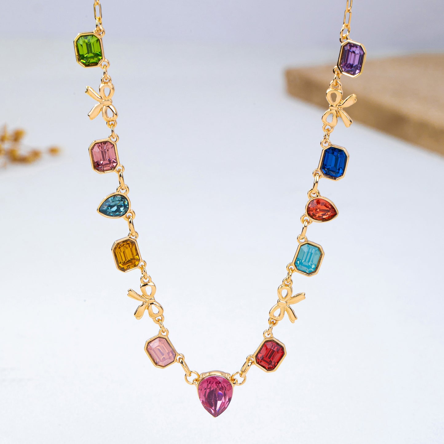 Multi Color Teardrop Square Necklace
