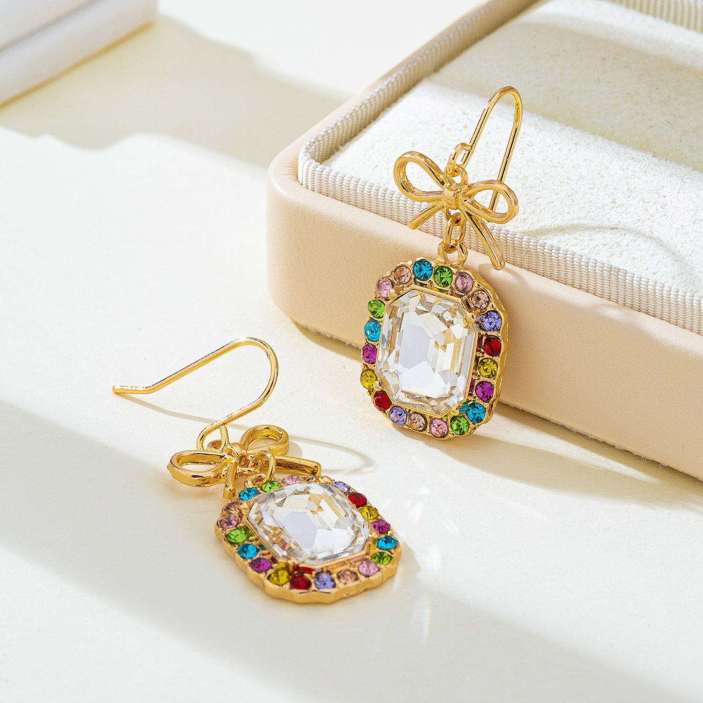 Bow & Emerald Crystal Earrings