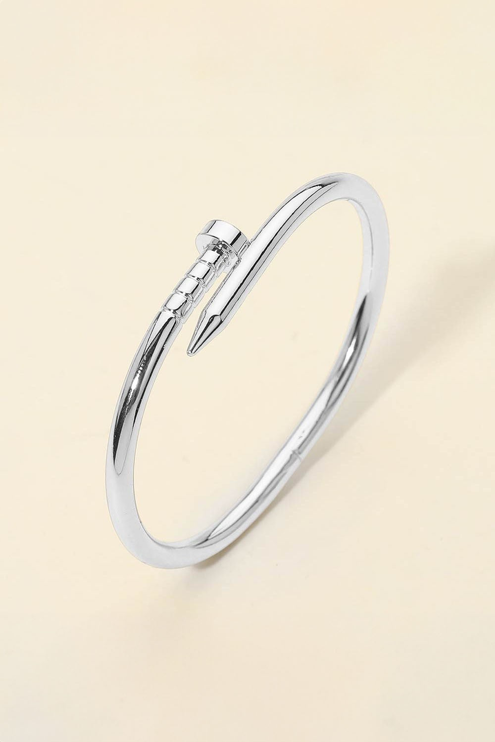 Nail Hinged Bangle - Silver