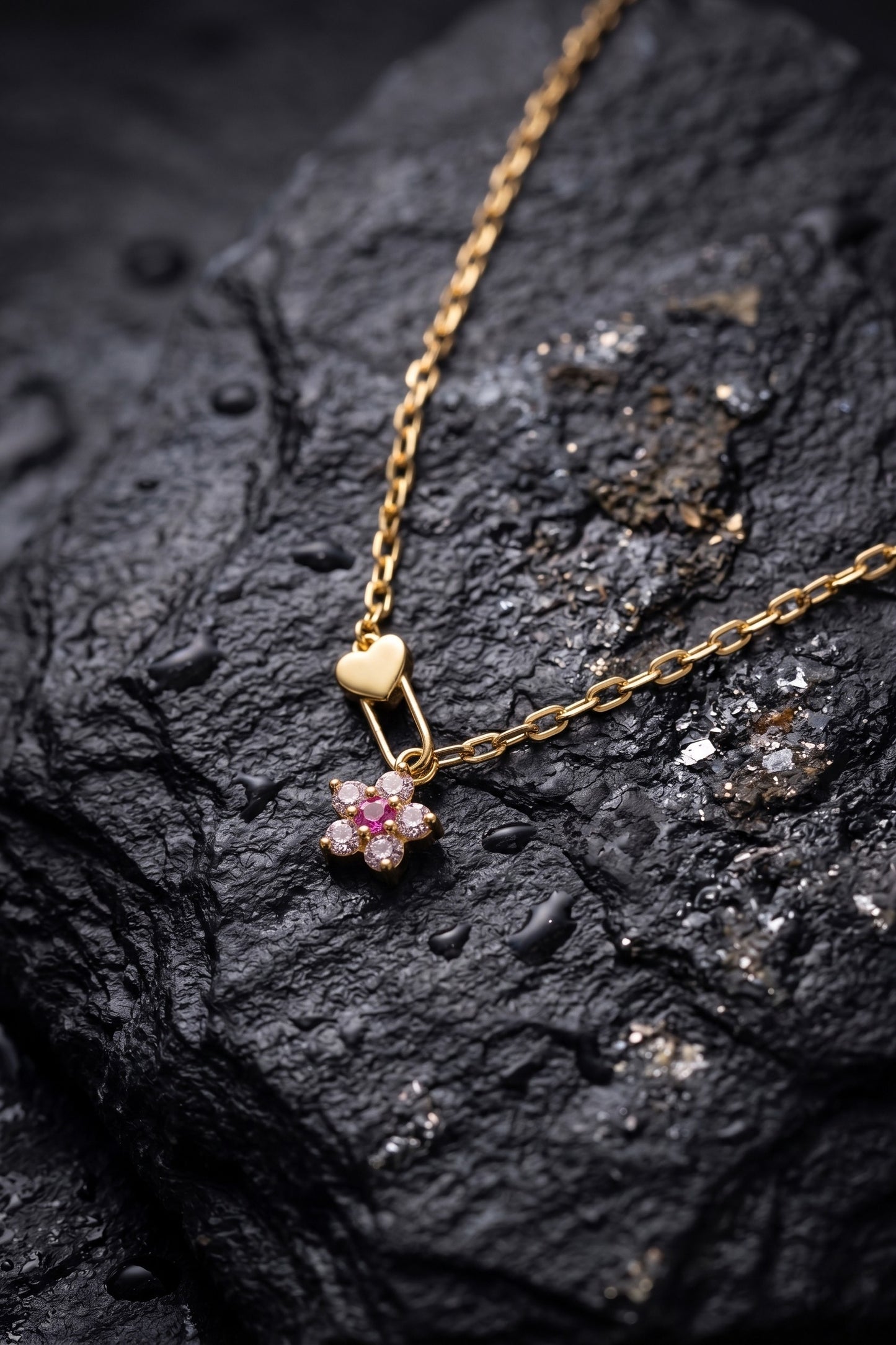 Safety Pin & Flower Necklace