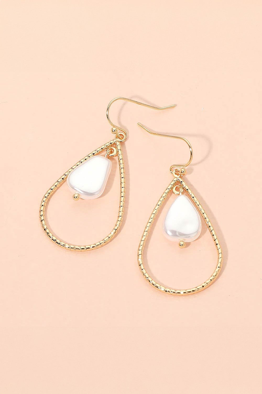 Pearl Open Teardrop Earrings - Gold