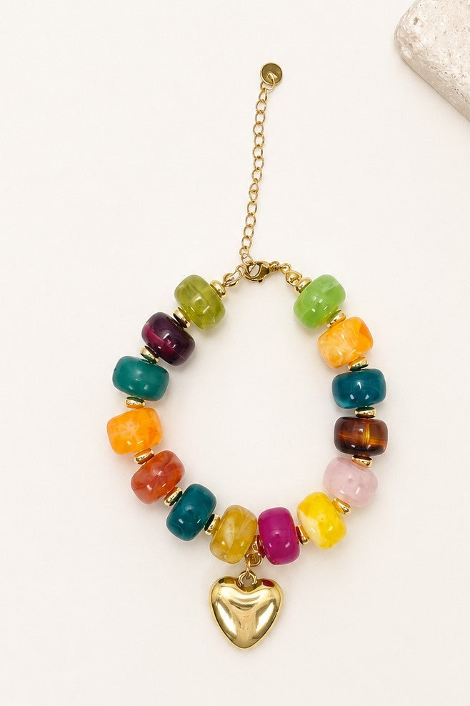 Resin Beaded Heart Charm Bracelet