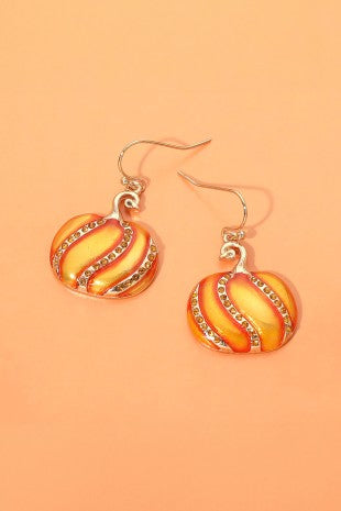Rhinestone Enamel Pumpkin Earrings