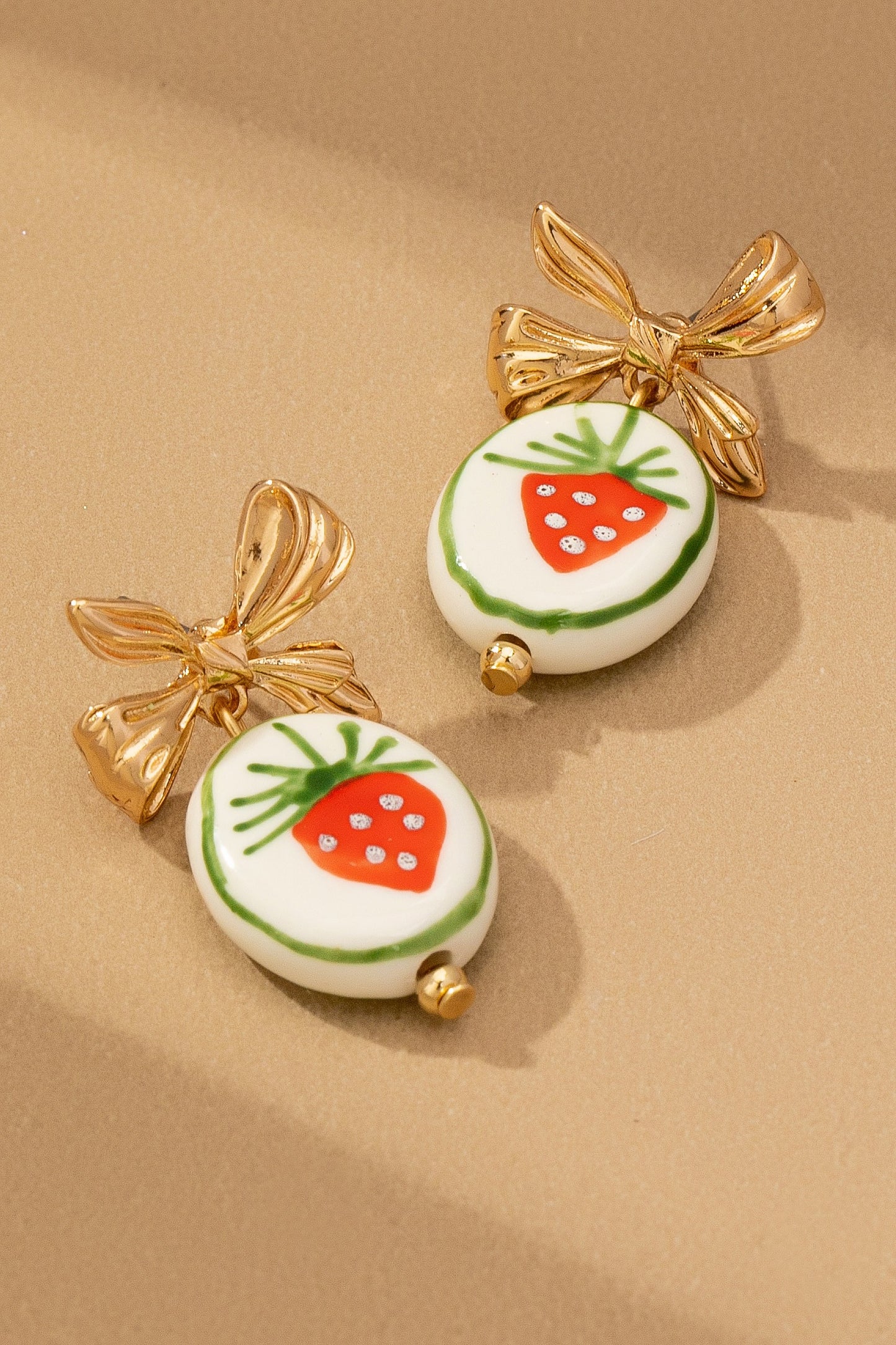 Strawberry Ceramic Bow Earrings