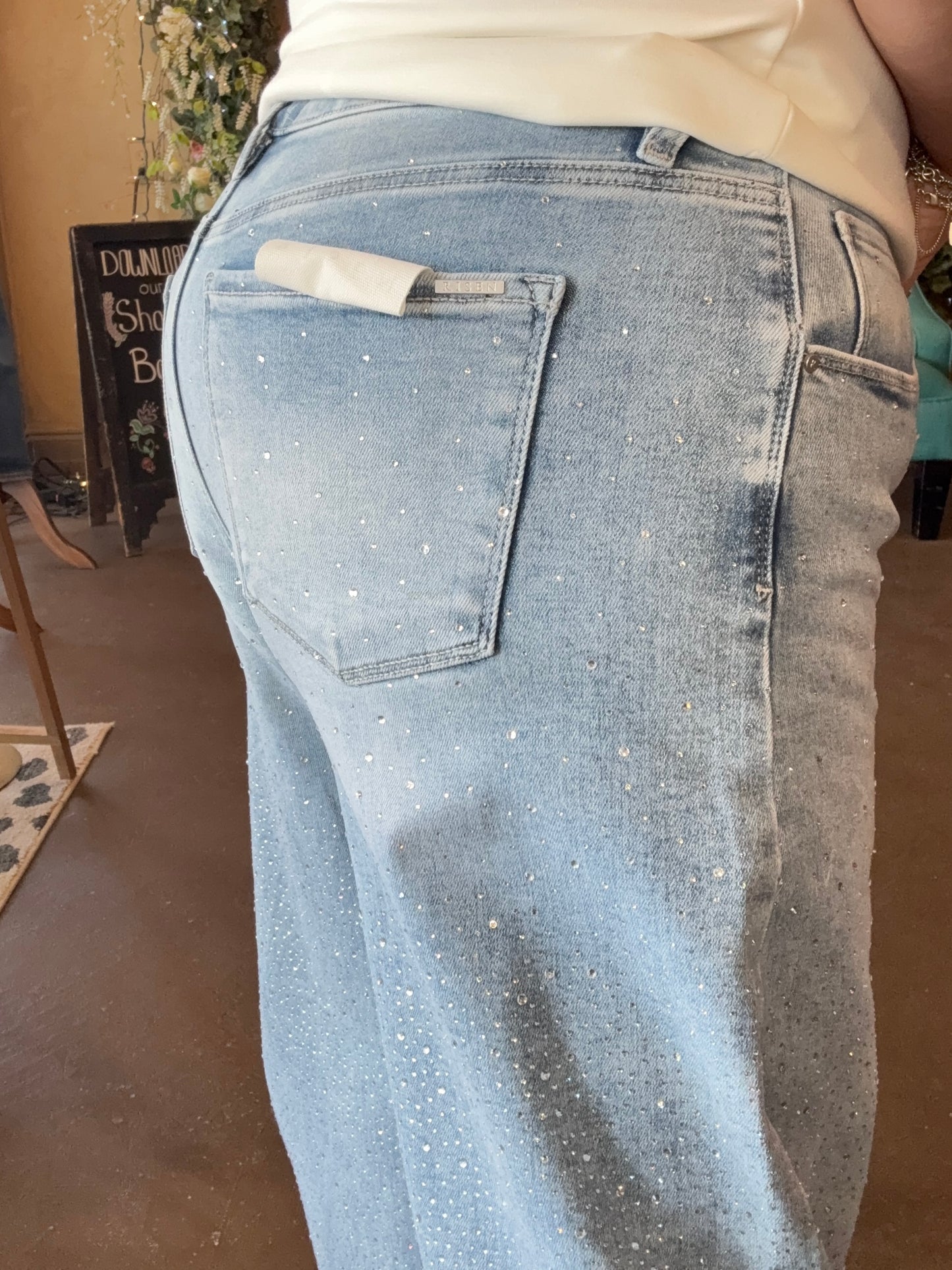 The Jenny Rhinestone Slouchy Barrel Jeans