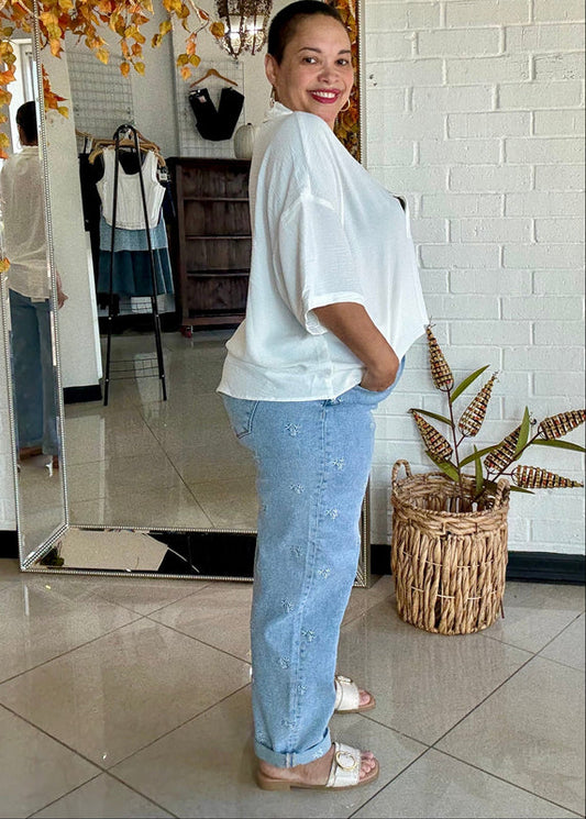 Lily Embroidered Barrel Denim