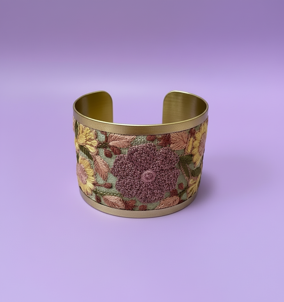 Embroidered Elegance Cuff - Pink
