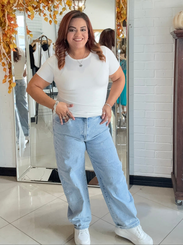 Lily Embroidered Barrel Denim