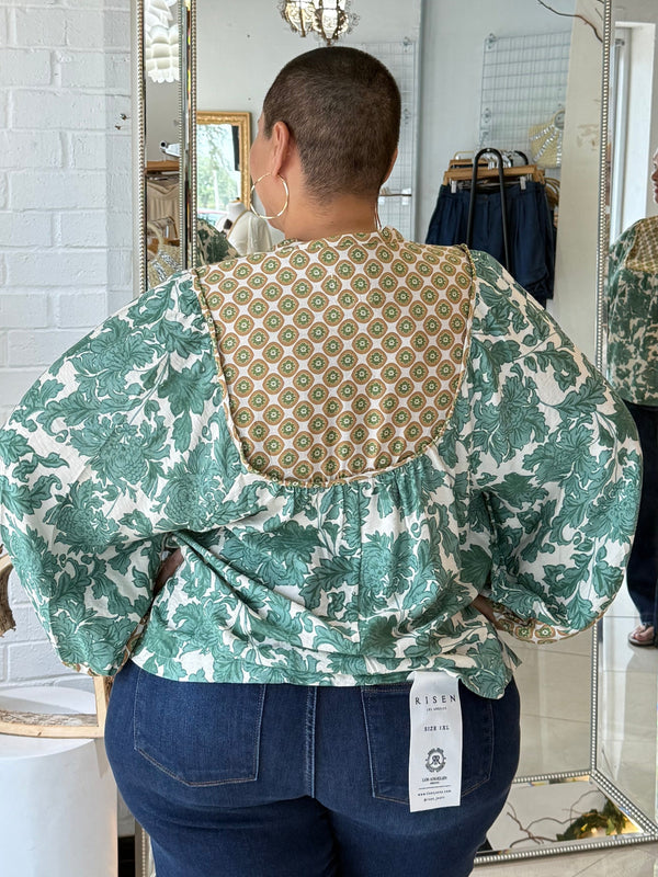 Autumn Vibes Only Blouse - Green Mix