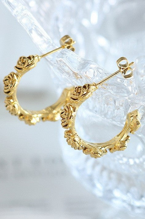 Floral Huggie Earrings - Gold