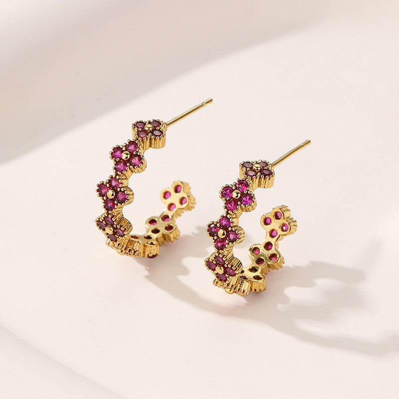 Floral Clover Rhinestone Hoop - Fuchsia