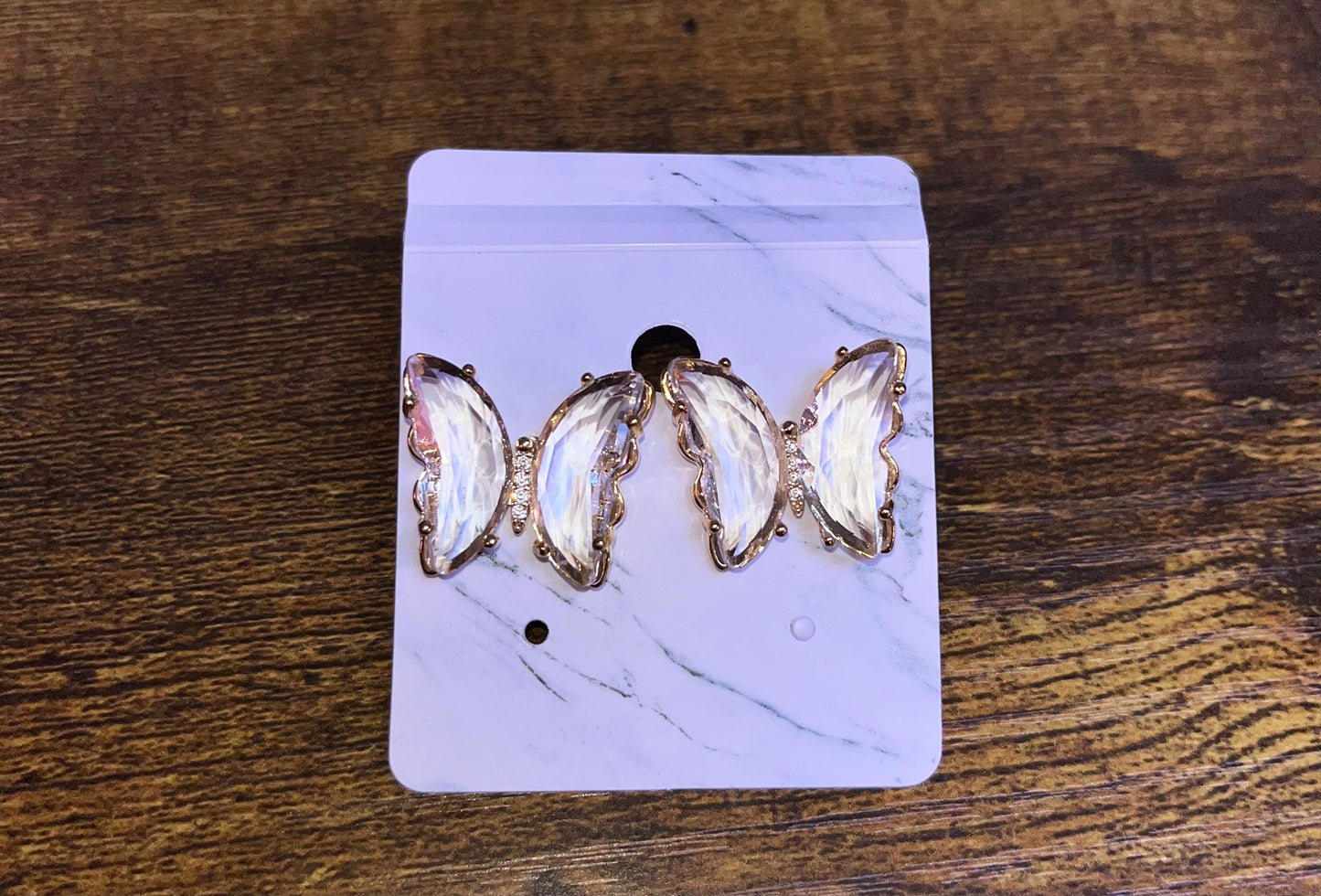 Big Gem Stone Butterfly Earrings - Clear