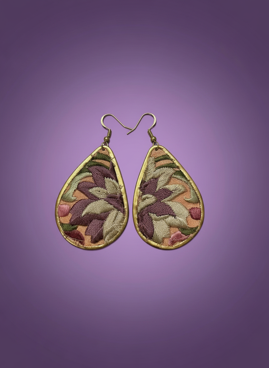 Embroidered Elegance Earrings - Coral
