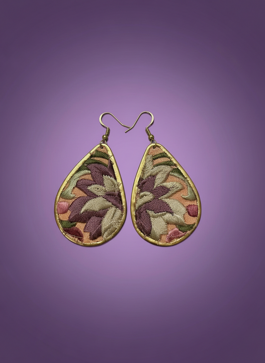 Embroidered Elegance Earrings - Coral