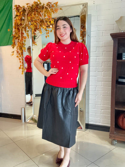 Ember Dots Sweater Top - Red