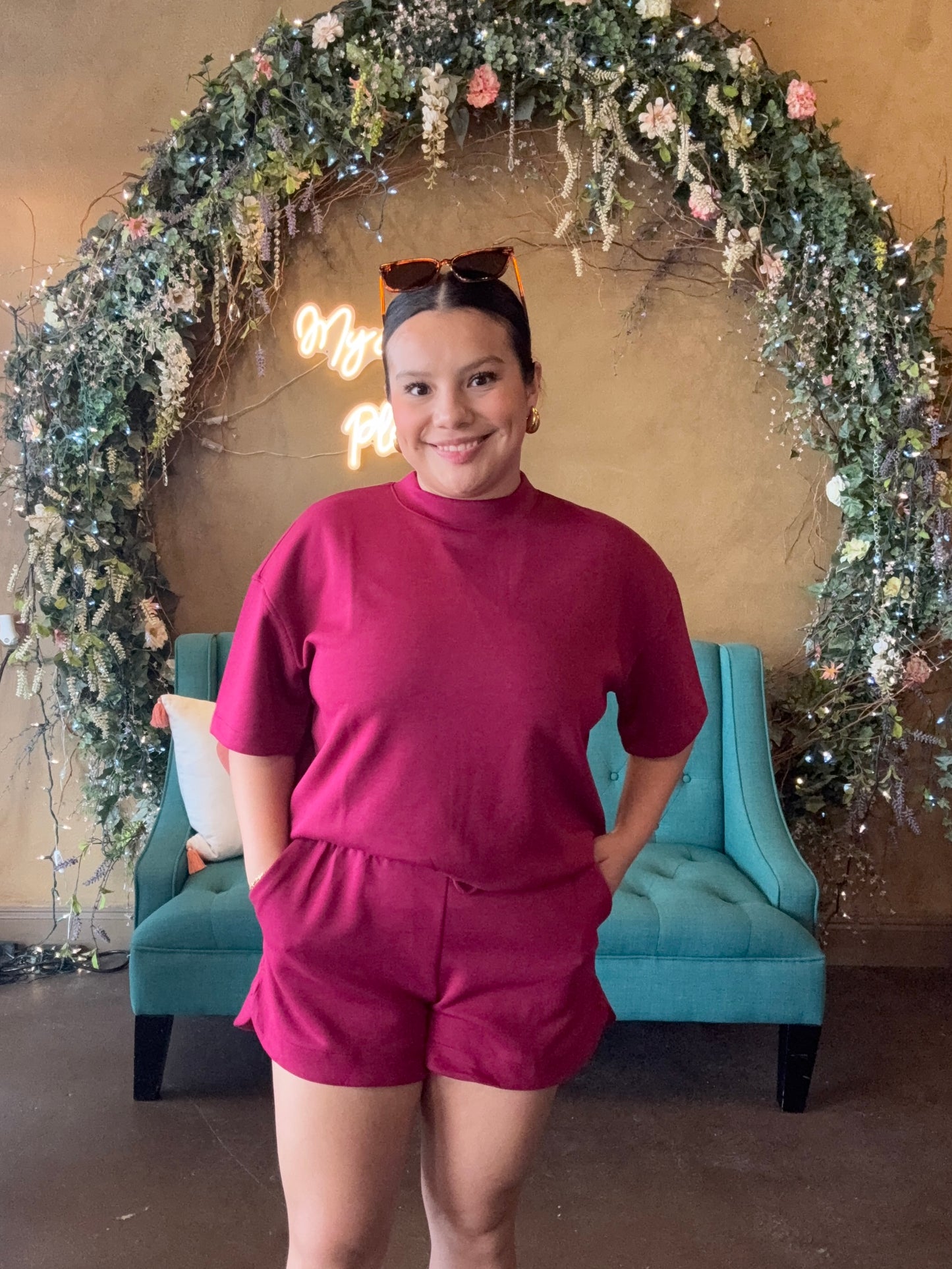Running Errands Mock Neck Set- Cabernet